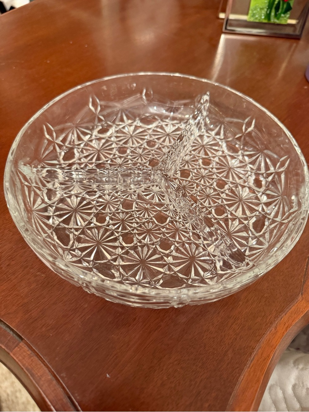Crystal divided serving dish.